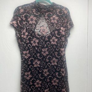 Sexy black lace dress with pale pink